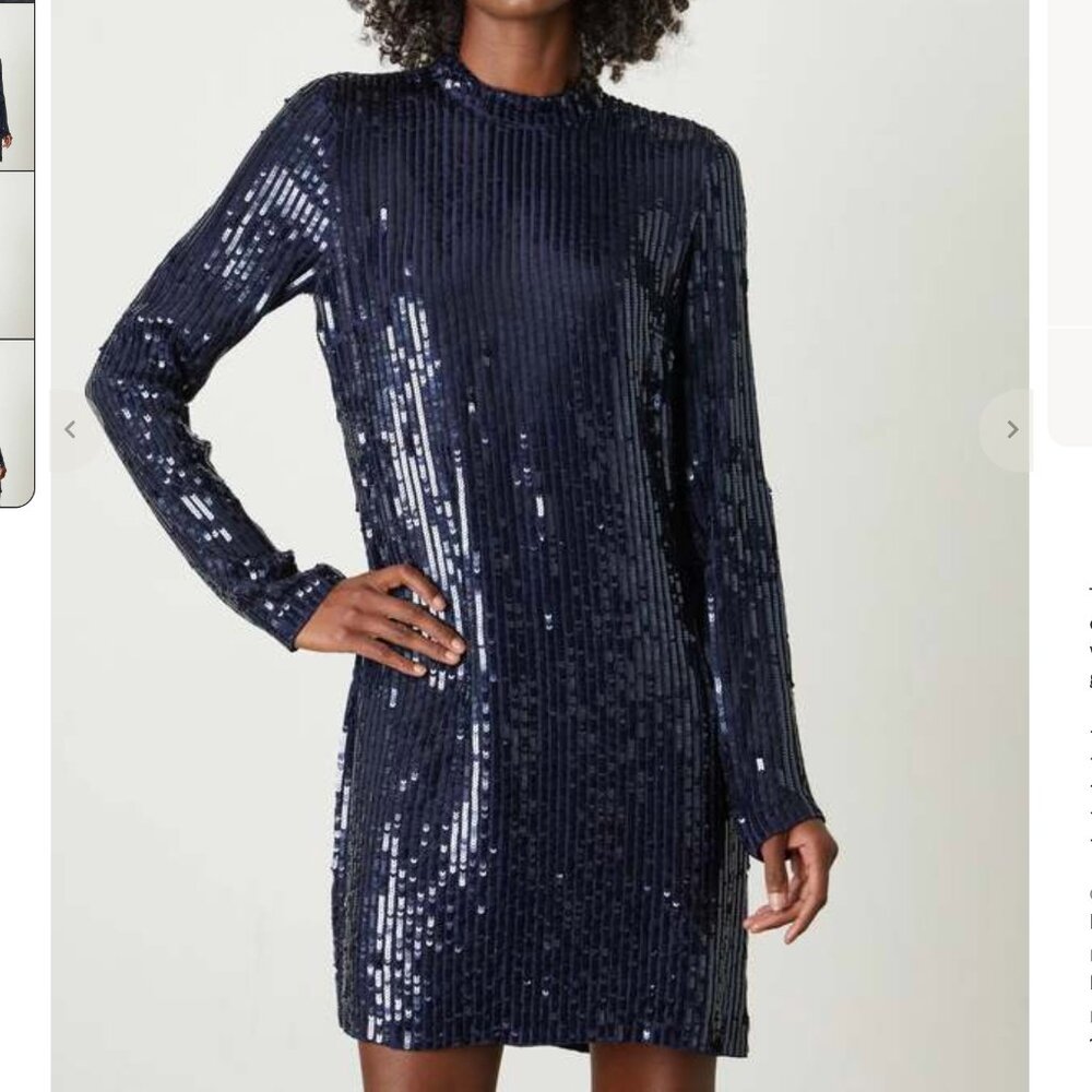 Velvet by Graham & Spencer Veda Sequin Mock Neck Shift Dress - S - Navy